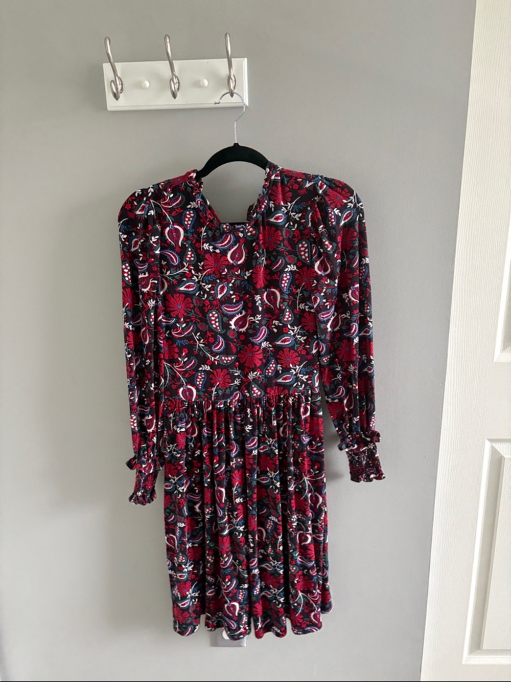 Draper James Long-Sleeve Paisley Floral Dress in Burgundy and Navy